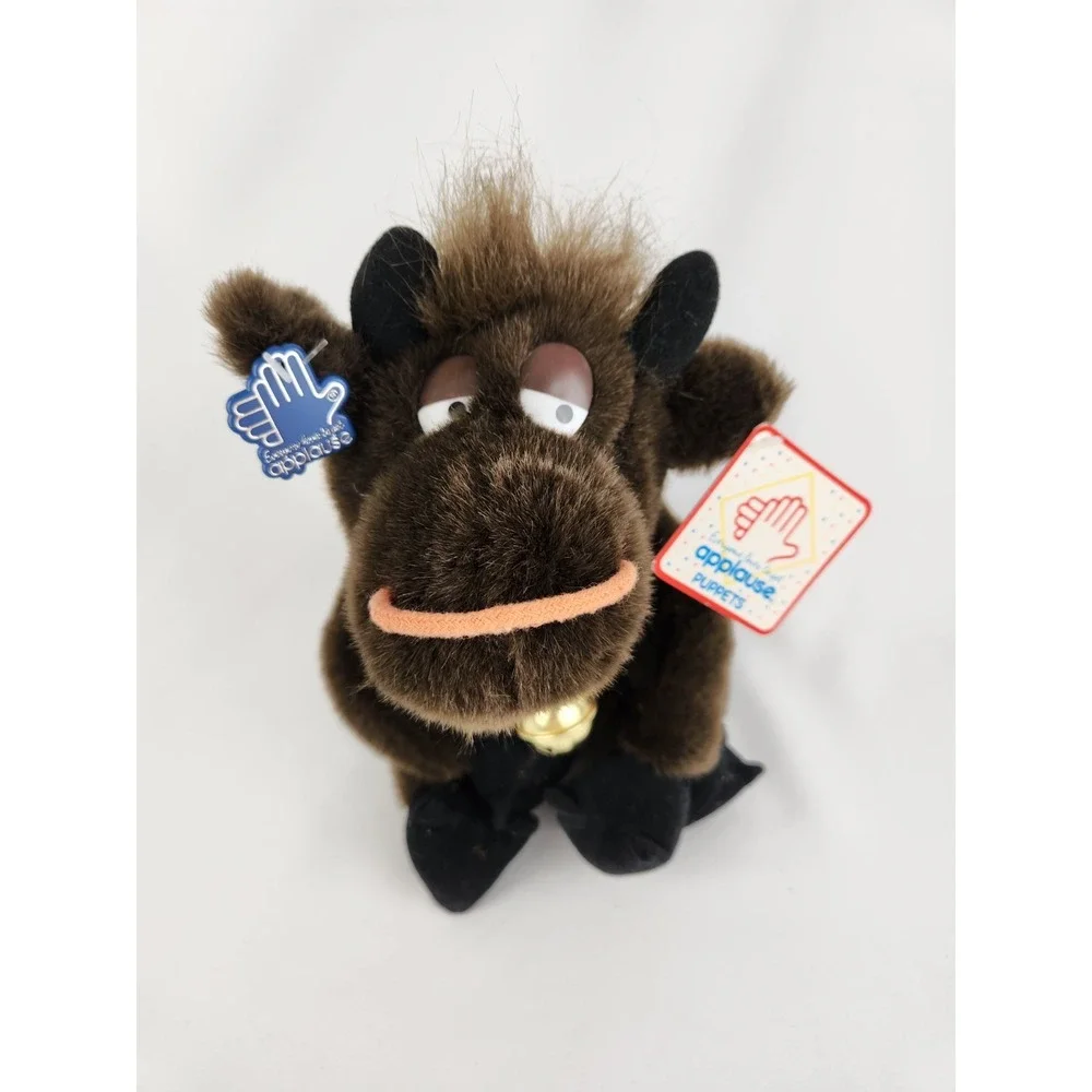 Ferdinand Bull Brown Cow Plush Hand Puppet Applause Tag‎ Stuffed Animal Vintage